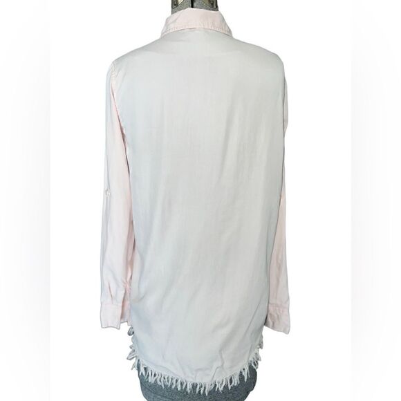 Beach Lunch Lounge Pink Frayed Fringe Button Down Top - Picture 6 of 11